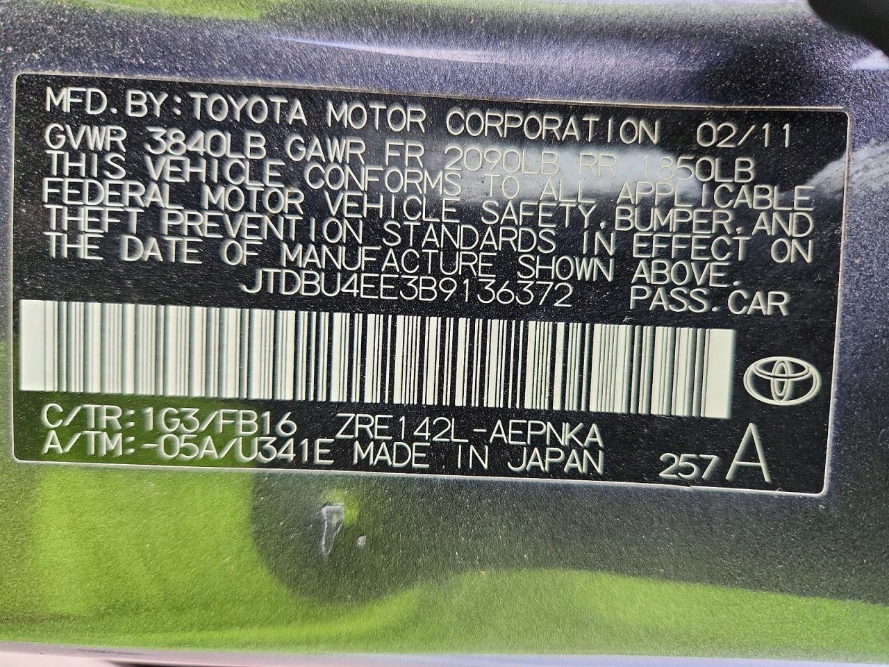 2011 TOYOTA COROLLA BASE photo 12