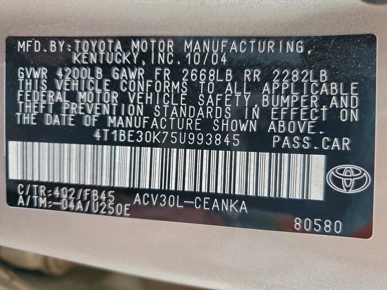 2005 TOYOTA CAMRY LE photo 12