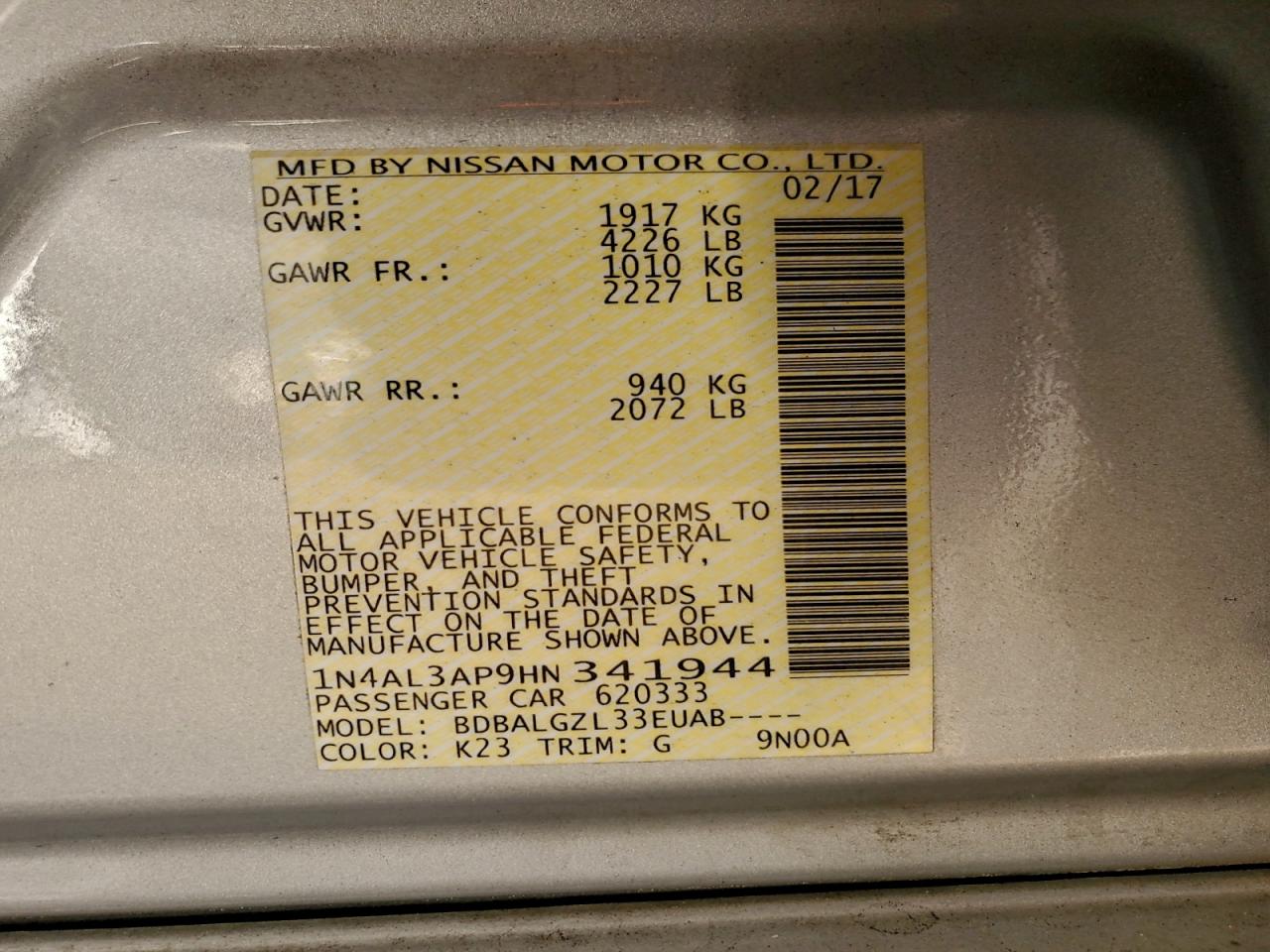2017 NISSAN ALTIMA 2.5 photo 12