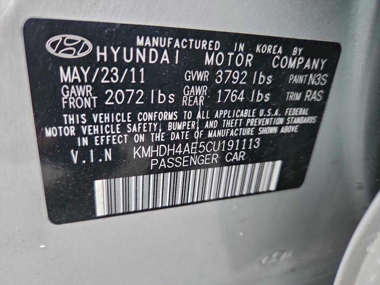 2012 HYUNDAI ELANTRA GLS photo 13