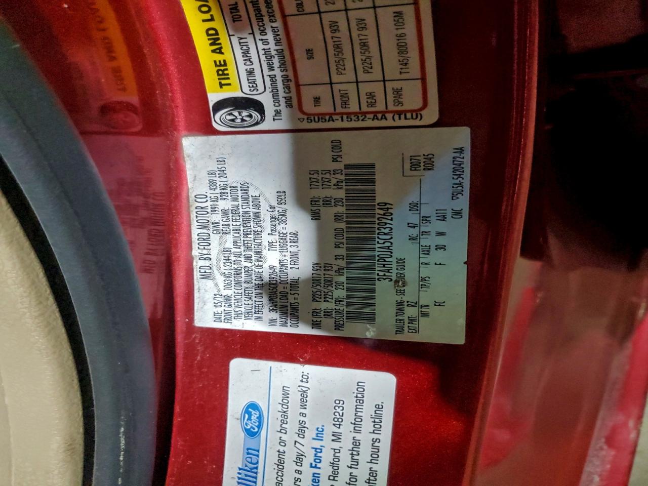 2012 FORD FUSION SEL photo 12