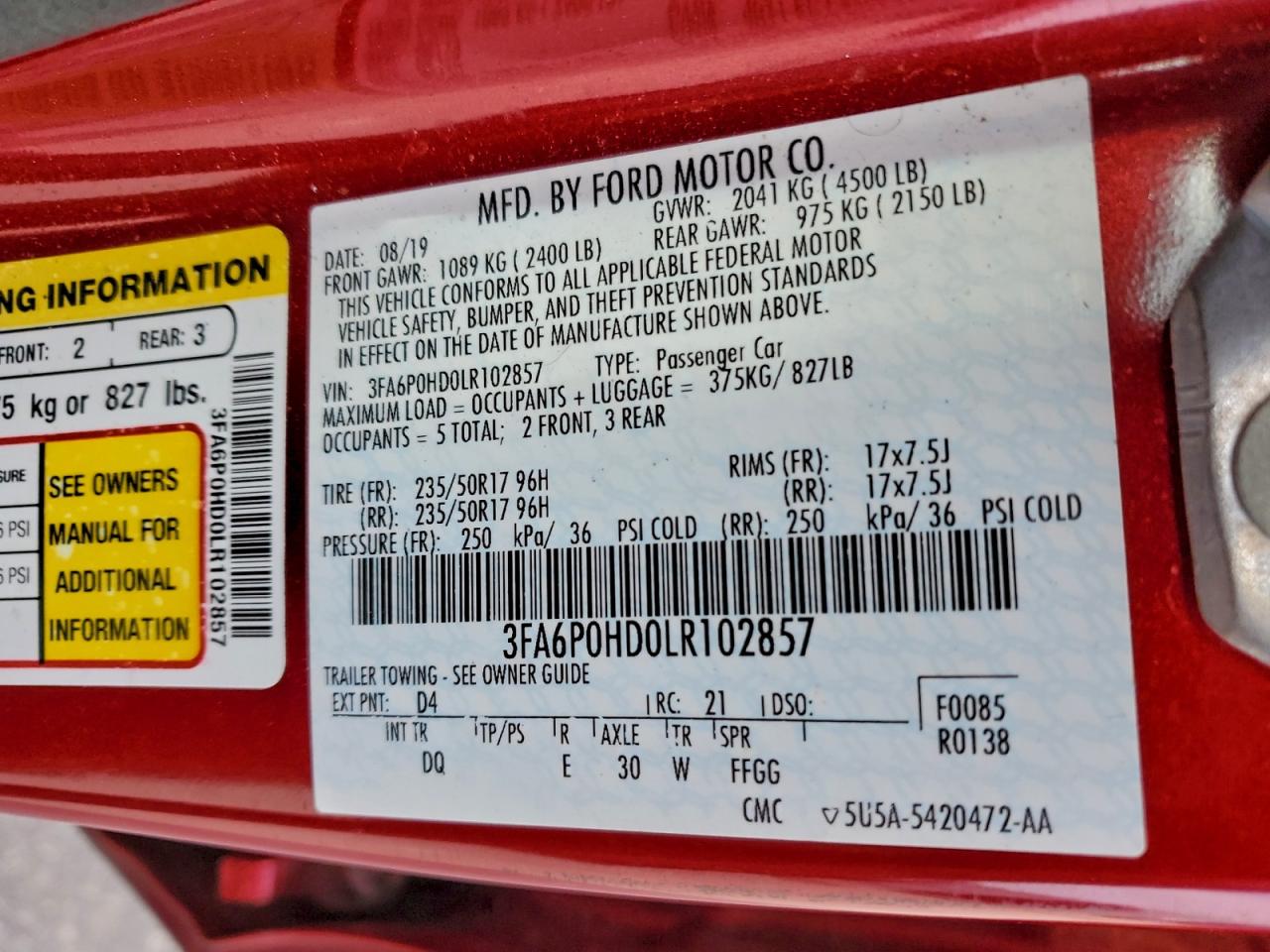 2020 FORD FUSION SE photo 12