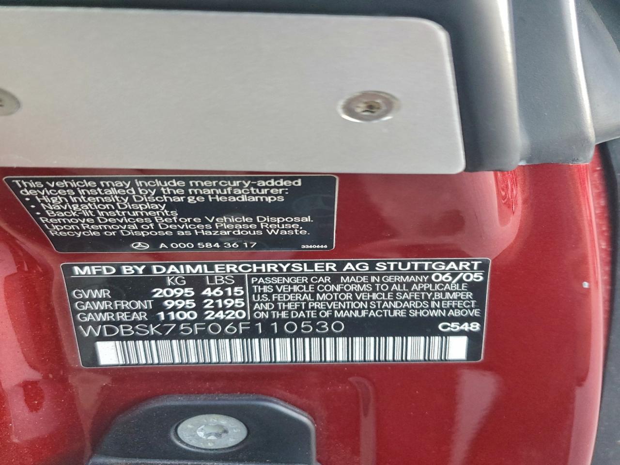 2006 MERCEDES-BENZ SL 500 photo 12