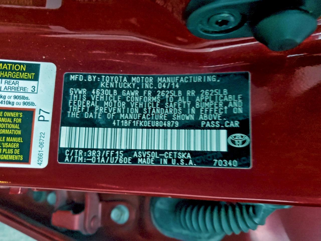 2014 TOYOTA CAMRY L photo 12