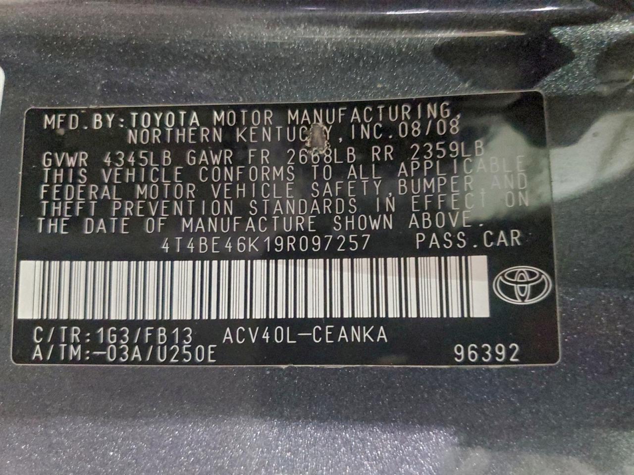 2009 TOYOTA CAMRY BASE photo 12