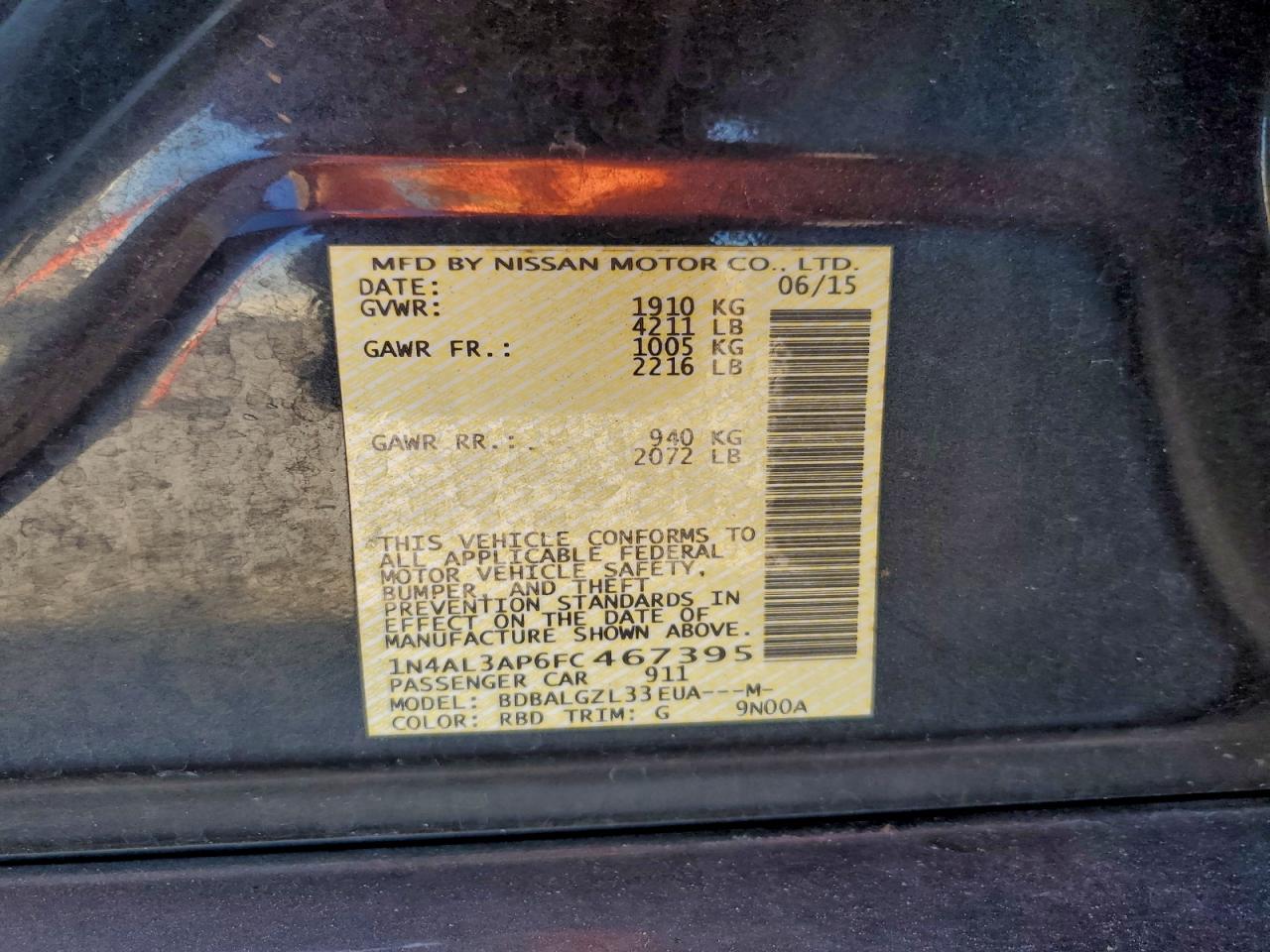 2015 NISSAN ALTIMA 2.5 photo 12