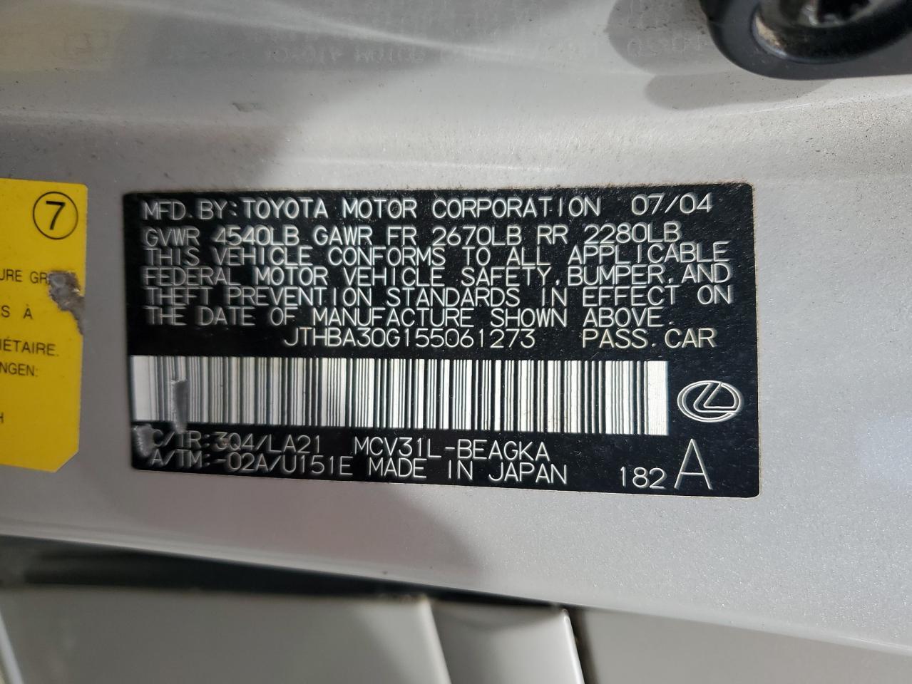 2005 LEXUS ES 330 photo 12