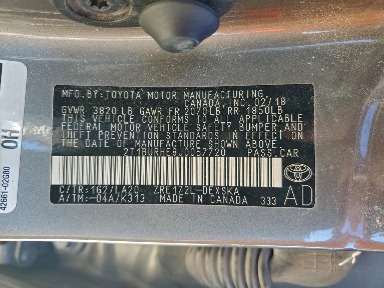 2018 TOYOTA COROLLA L photo 12
