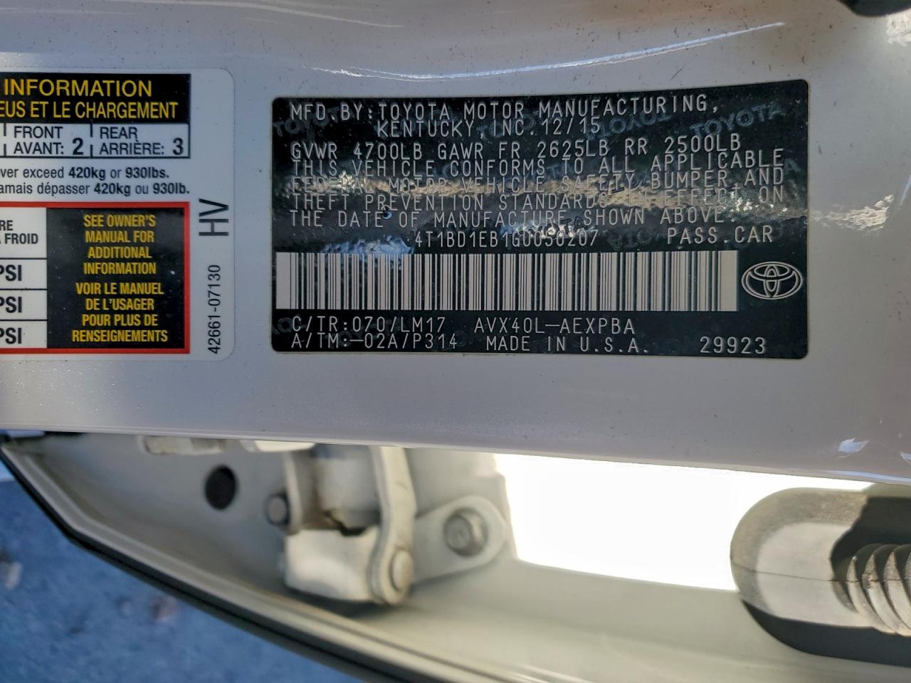 2016 TOYOTA AVALON HYBRID photo 12