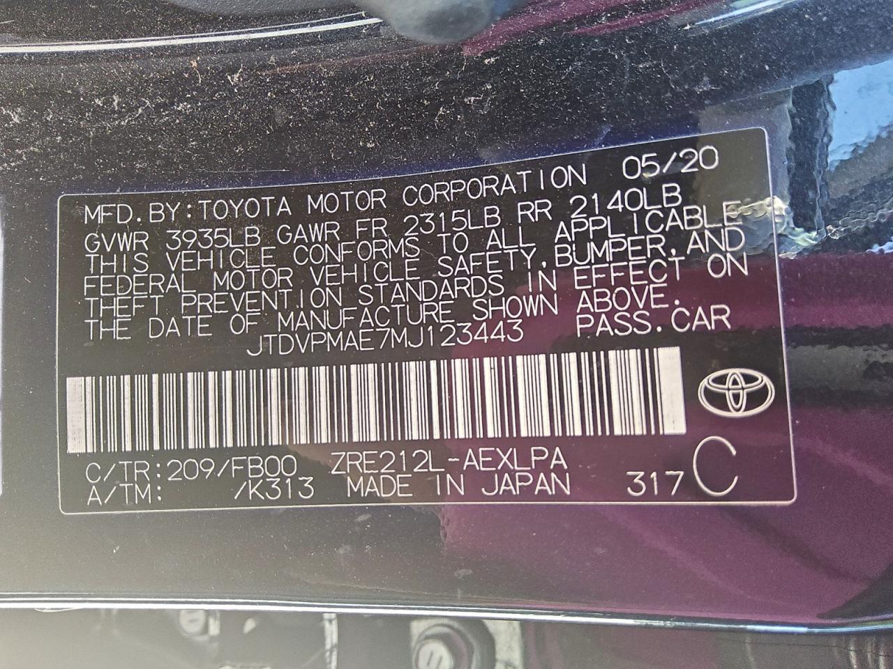 2021 TOYOTA COROLLA LE photo 12