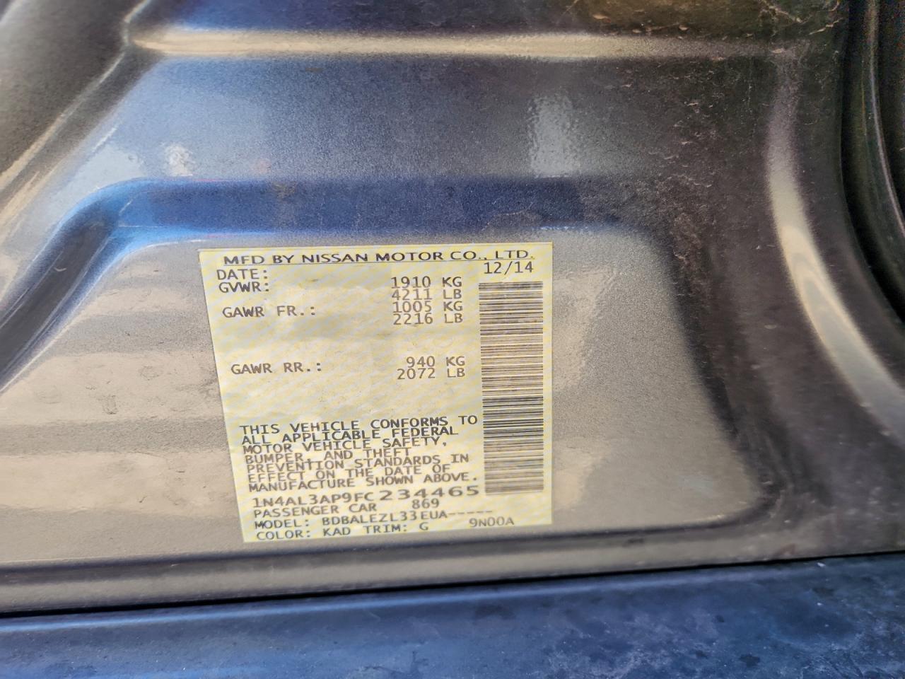 2015 NISSAN ALTIMA 2.5 photo 12