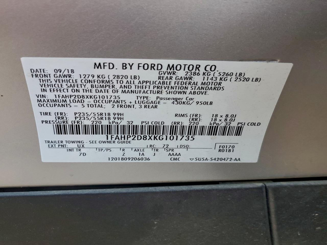 2019 FORD TAURUS SE photo 13