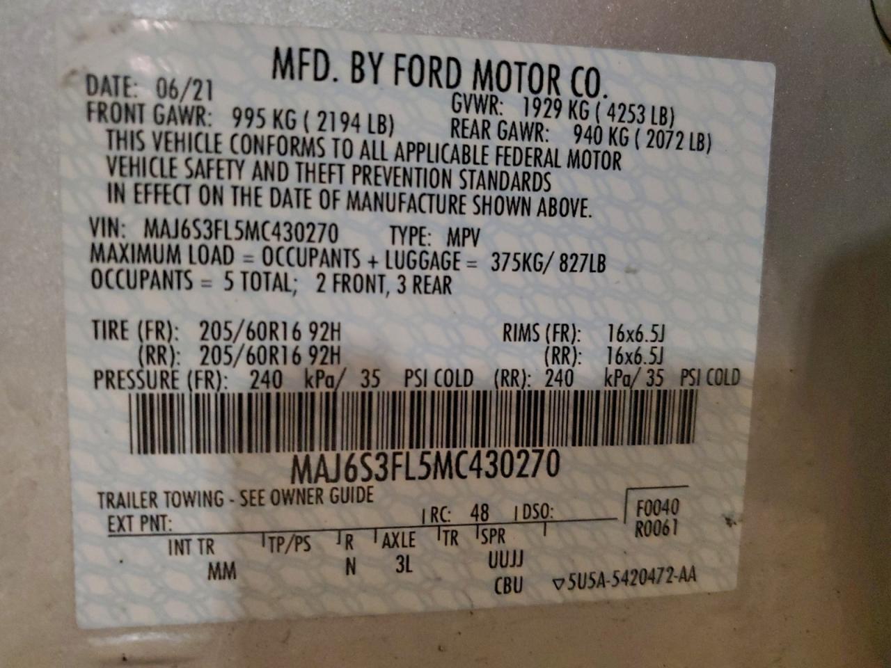 2021 FORD ECOSPORT S photo 14