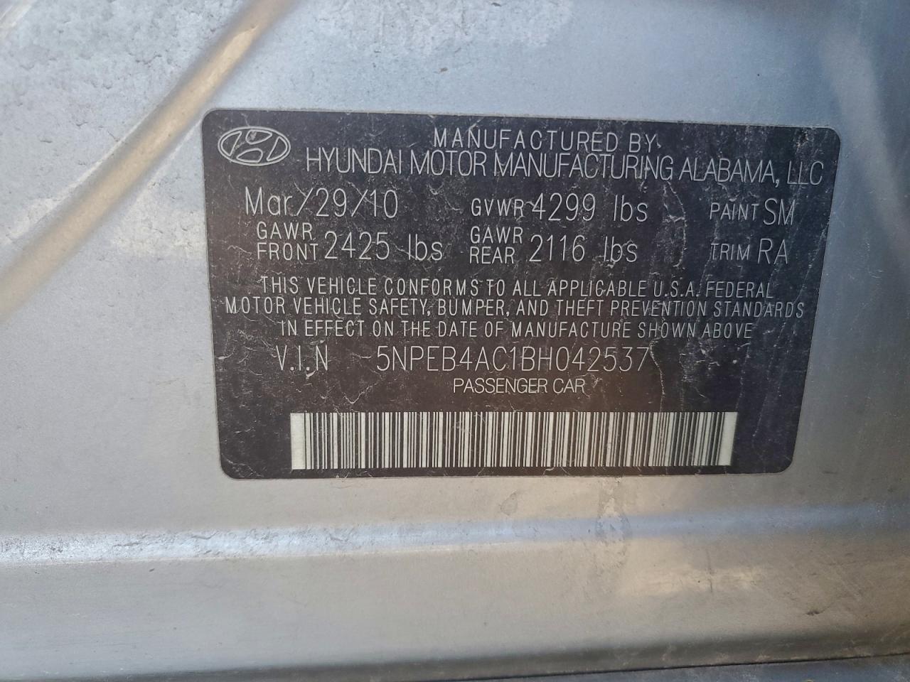 2011 HYUNDAI SONATA GLS photo 12