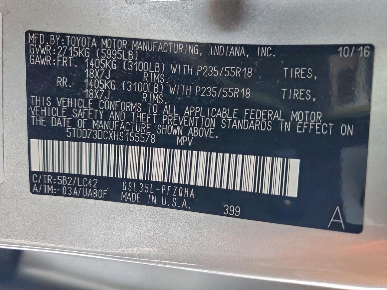2017 TOYOTA SIENNA XLE photo 14