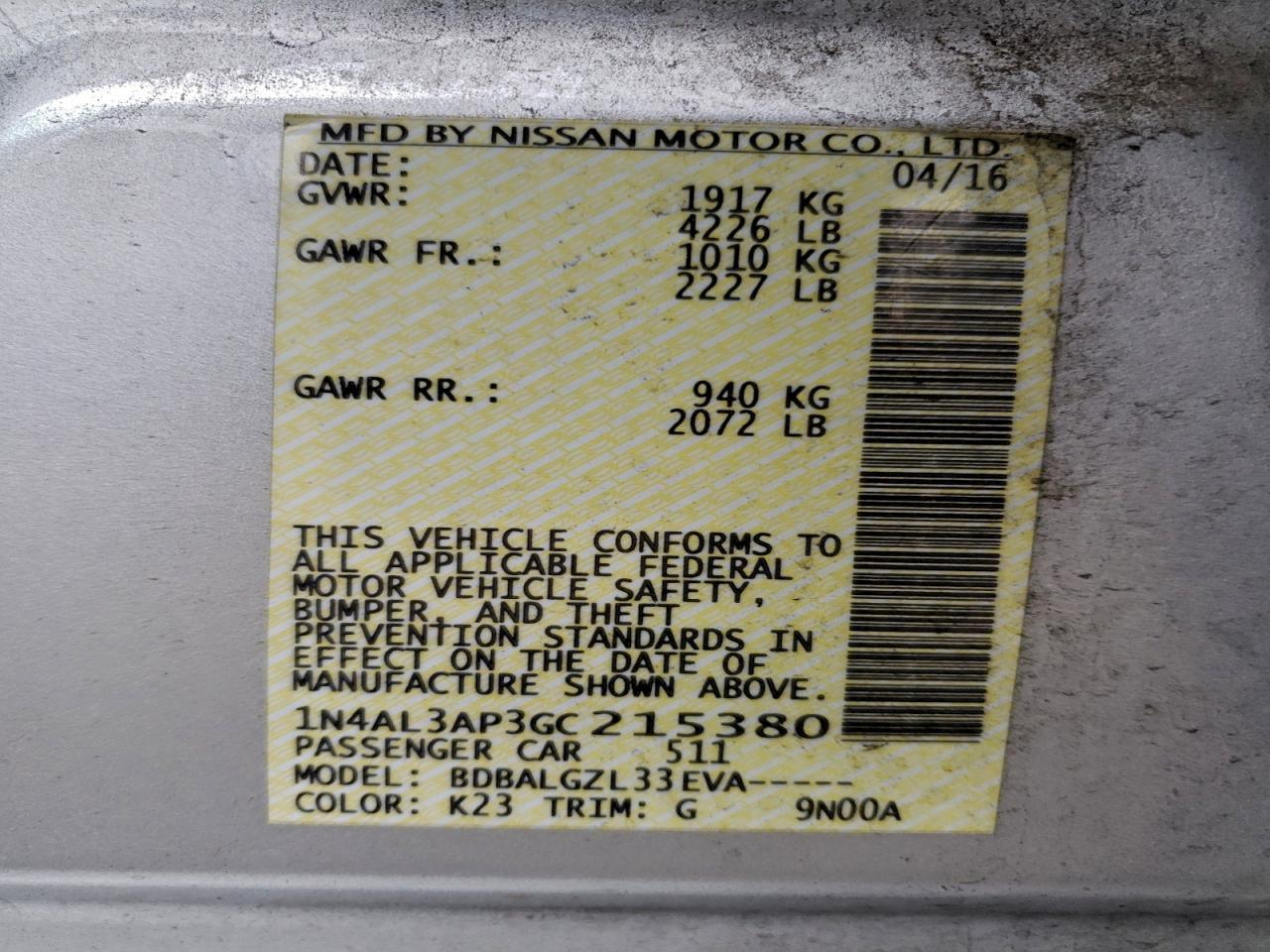 2016 NISSAN ALTIMA 2.5 photo 12