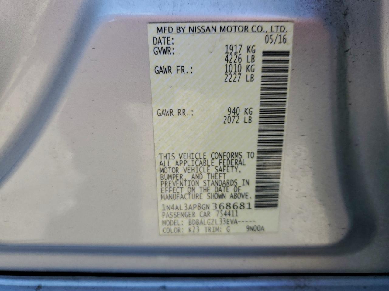 2016 NISSAN ALTIMA 2.5 photo 13
