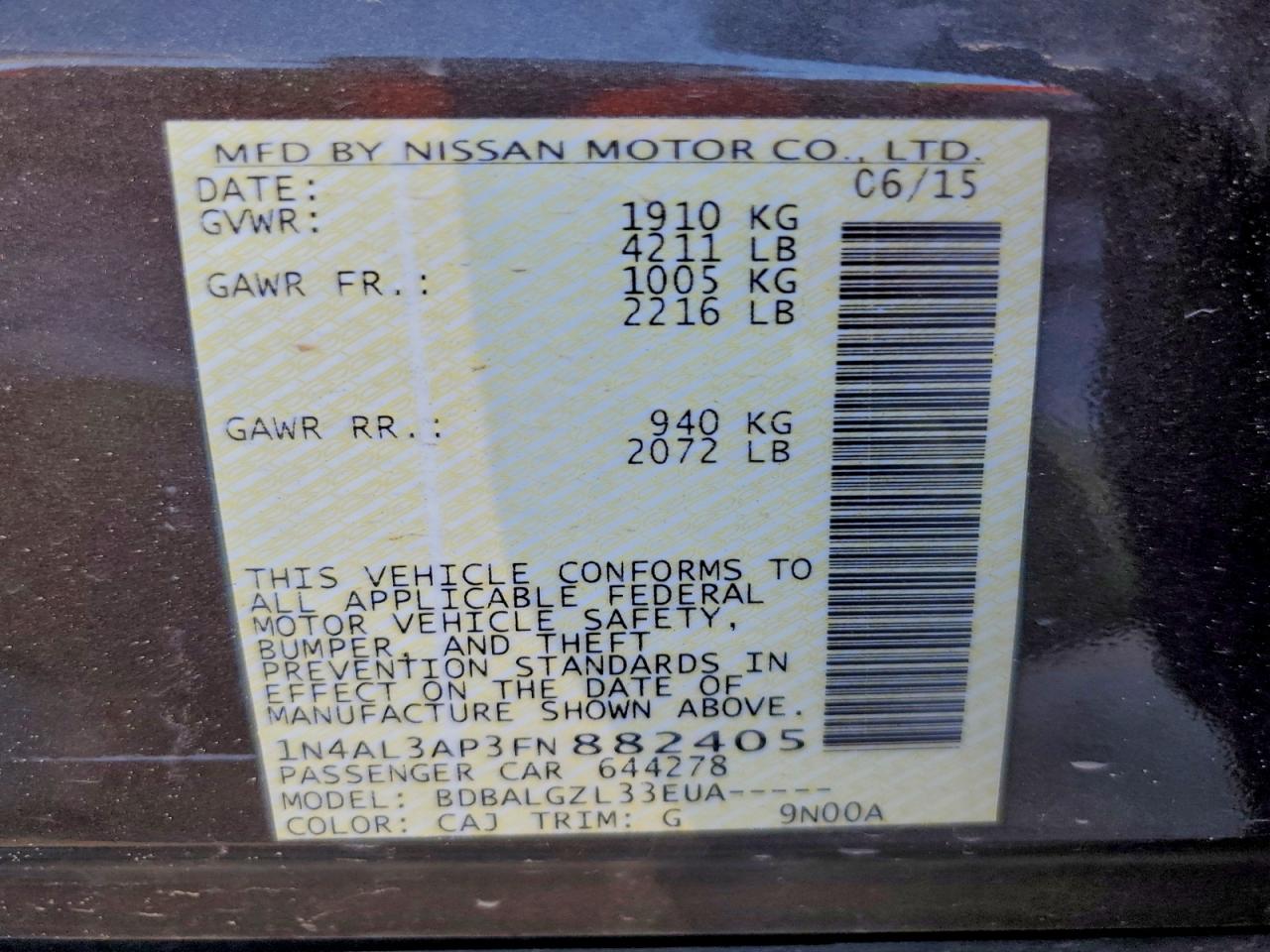 2015 NISSAN ALTIMA 2.5 photo 12