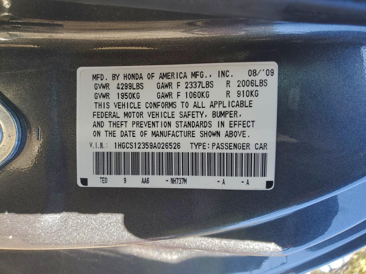 2009 HONDA ACCORD LX photo 12