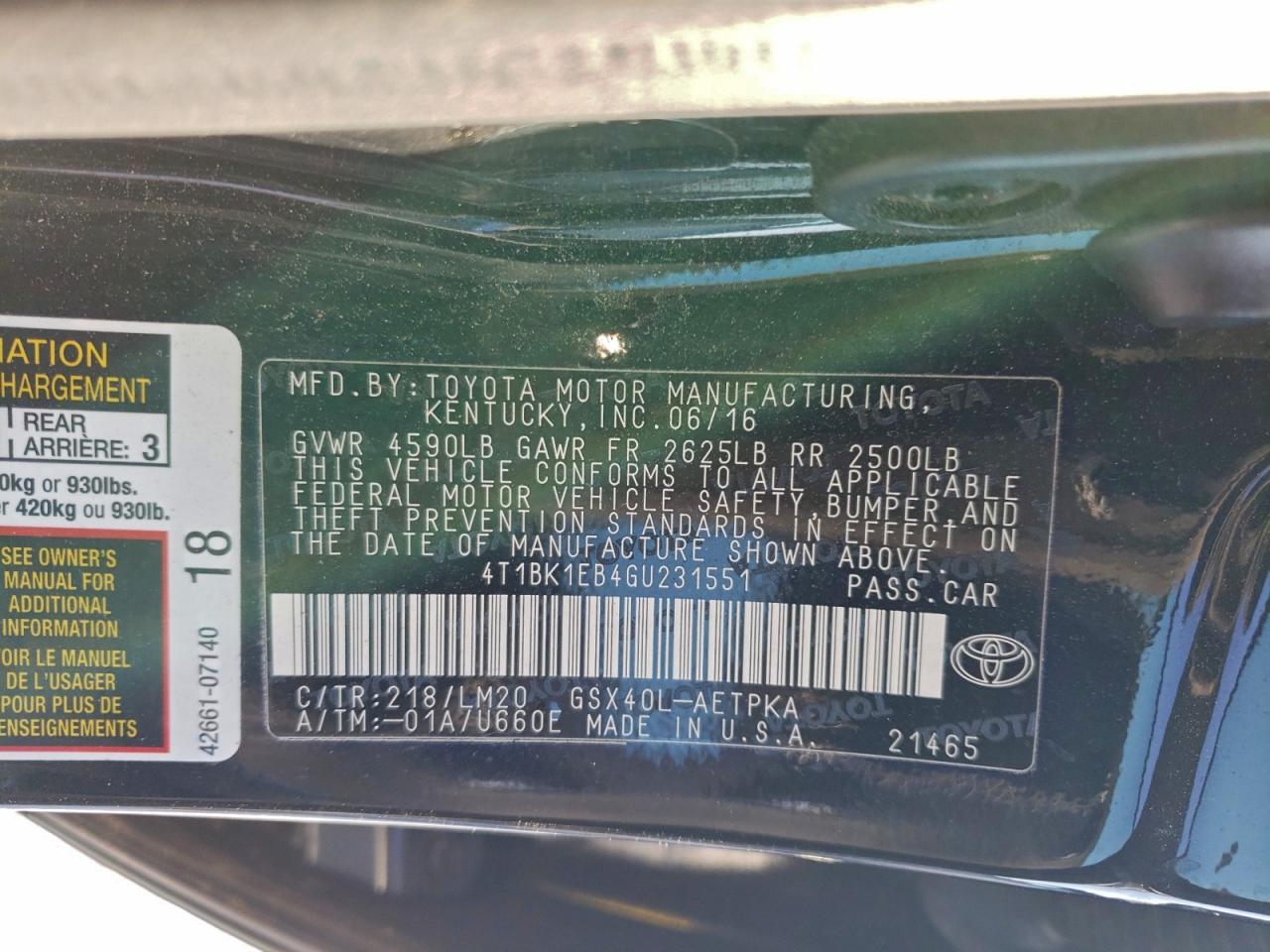 2016 TOYOTA AVALON LIMITED photo 12