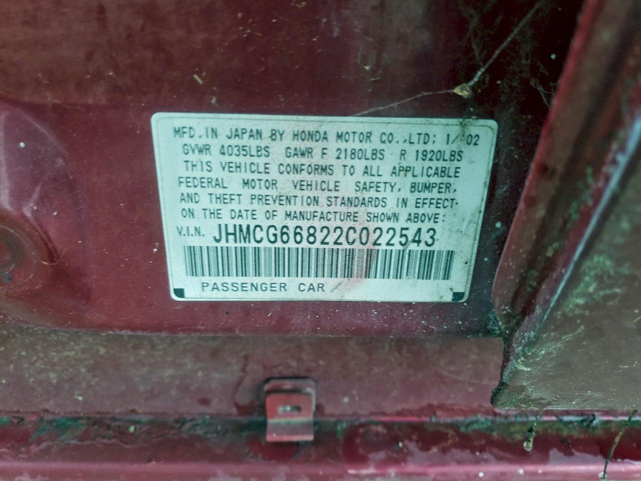 2002 HONDA ACCORD EX photo 12