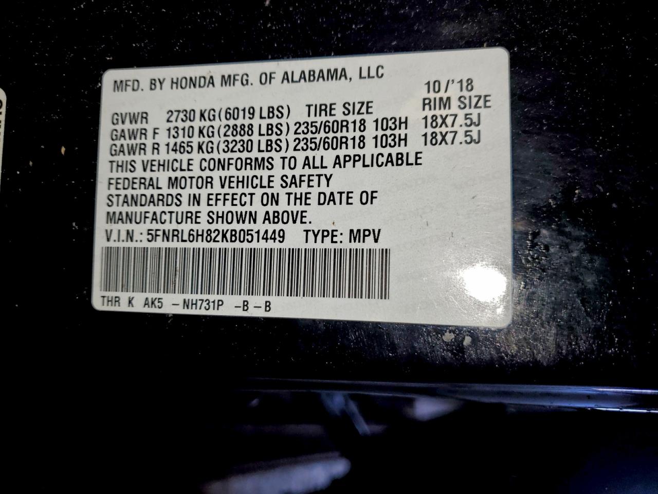 2019 HONDA ODYSSEY TOURING photo 13