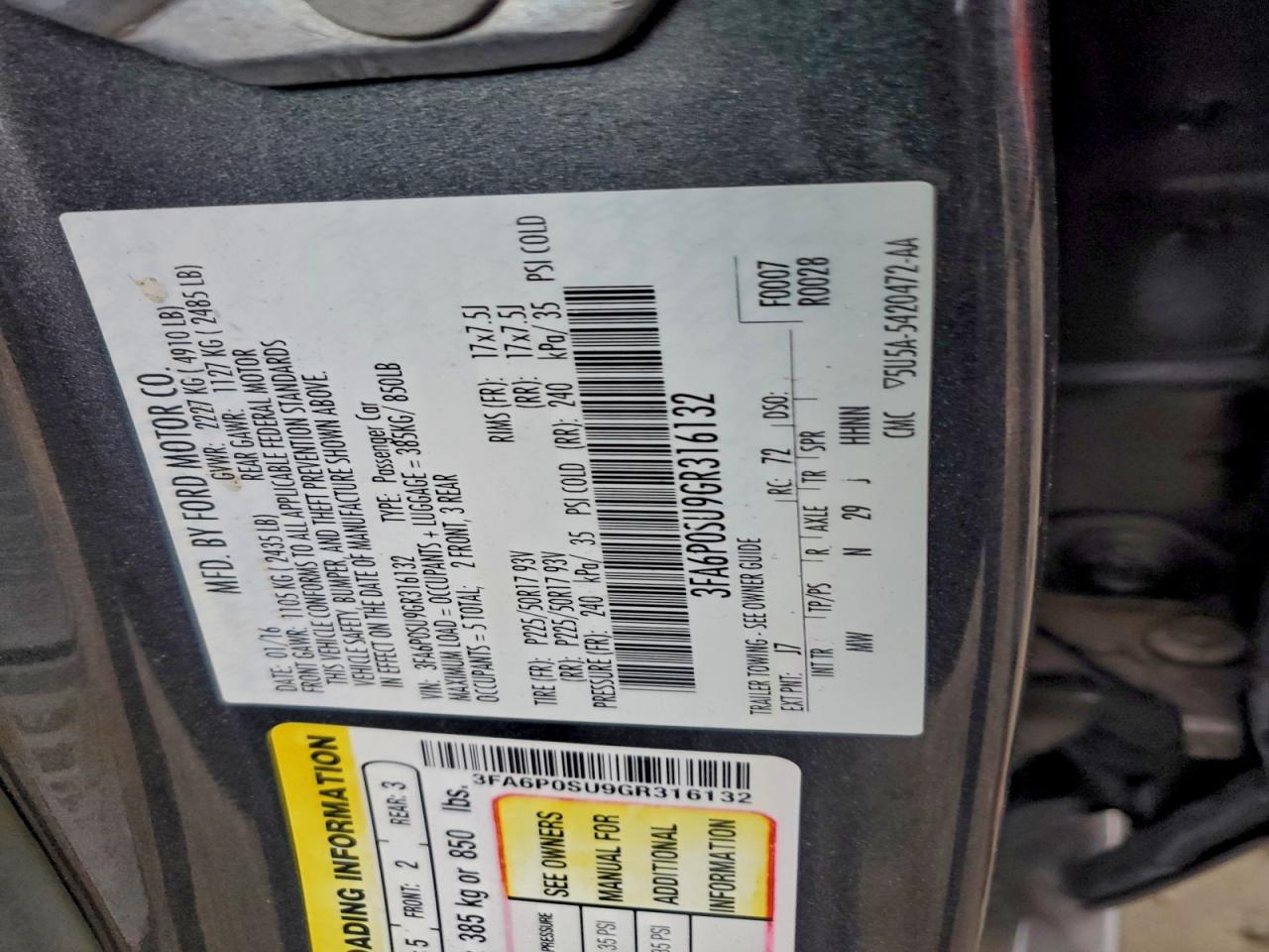 2016 FORD FUSION TITANIUM PHEV photo 12