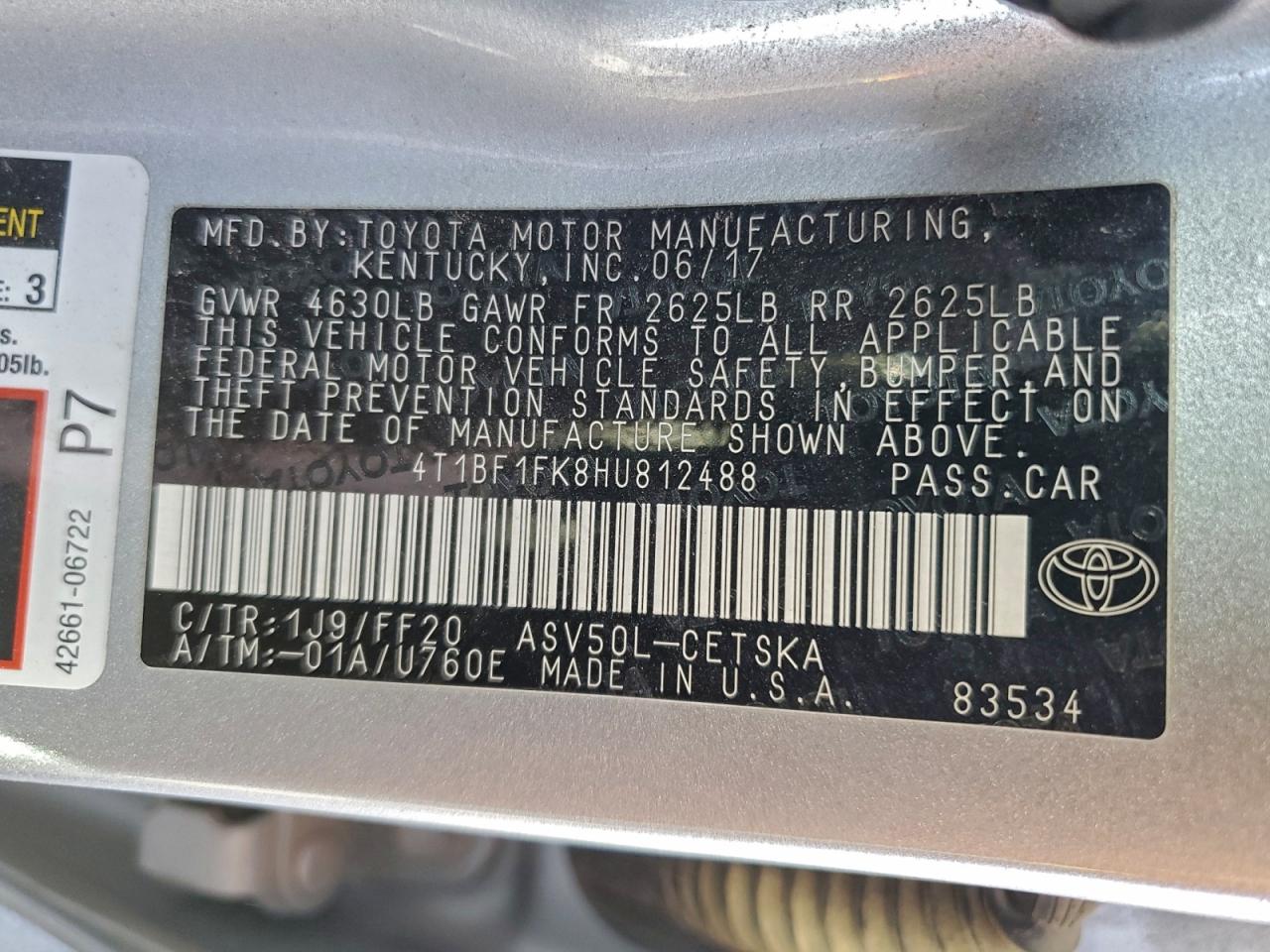2017 TOYOTA CAMRY LE photo 12