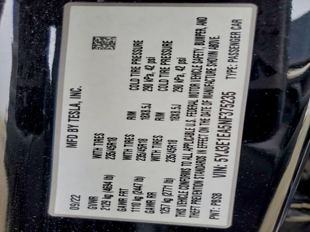 2022 TESLA MODEL 3 photo 12