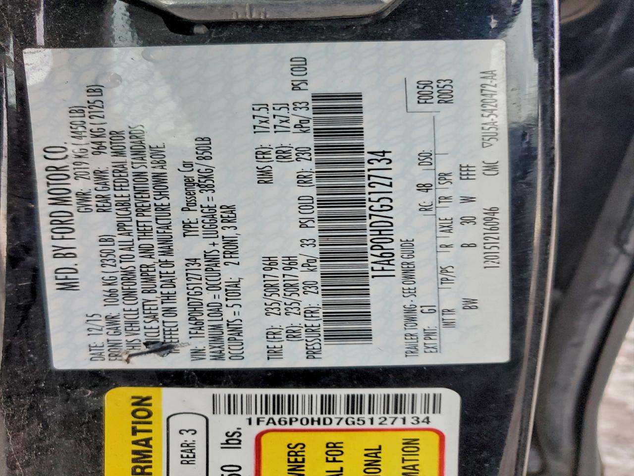 2016 FORD FUSION SE photo 13
