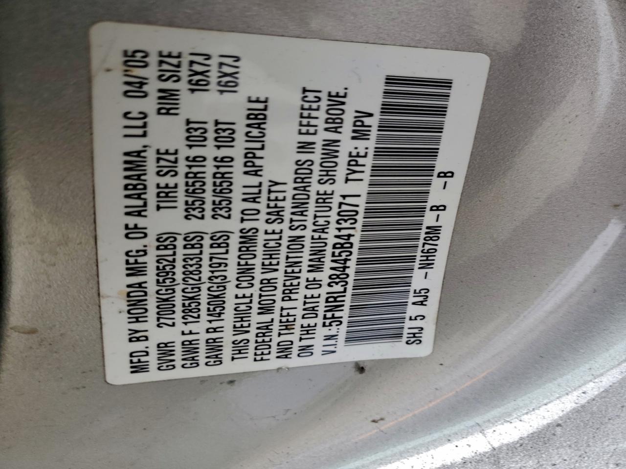 2005 HONDA ODYSSEY EX photo 13