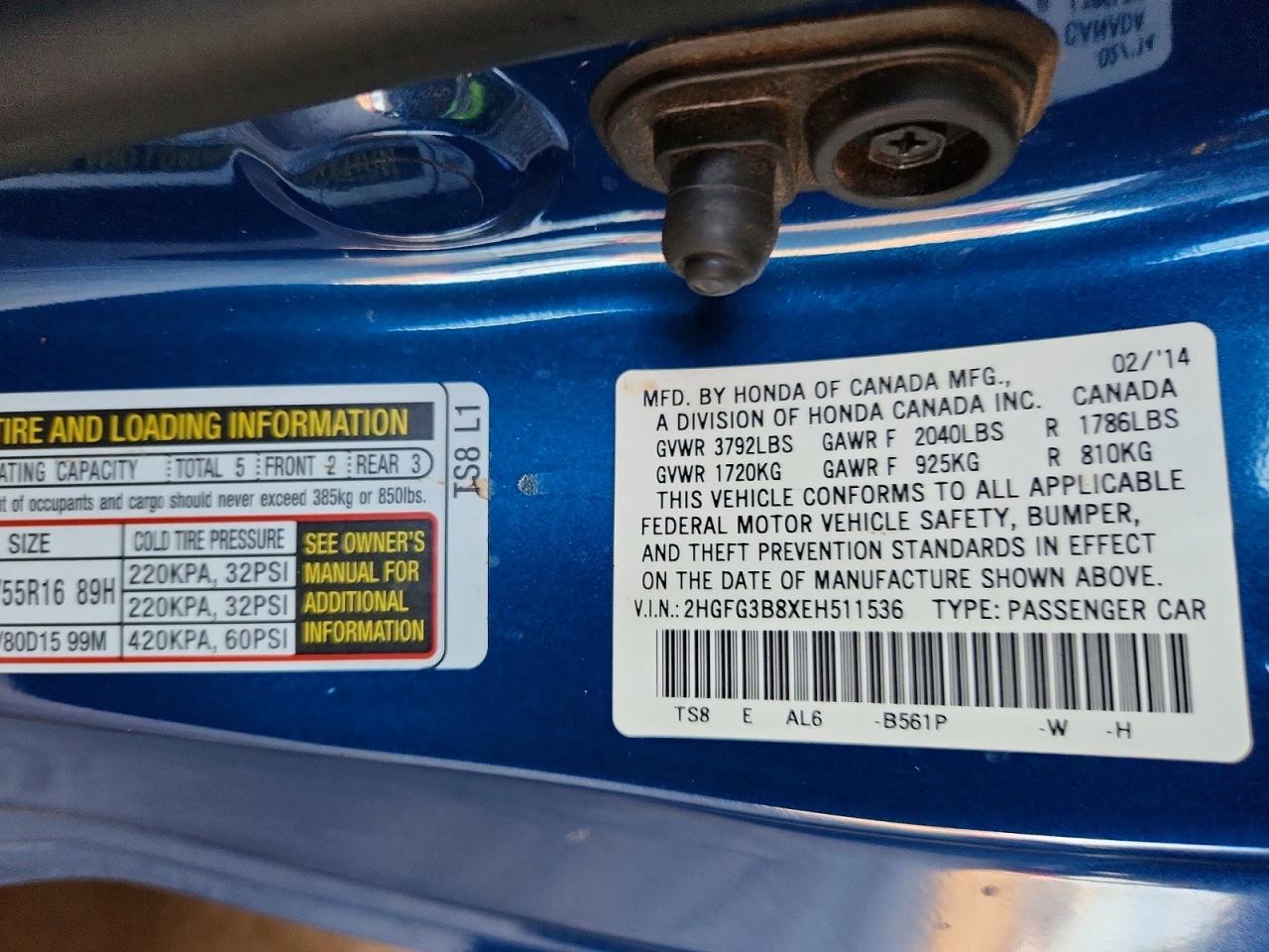 2014 HONDA CIVIC EX photo 12