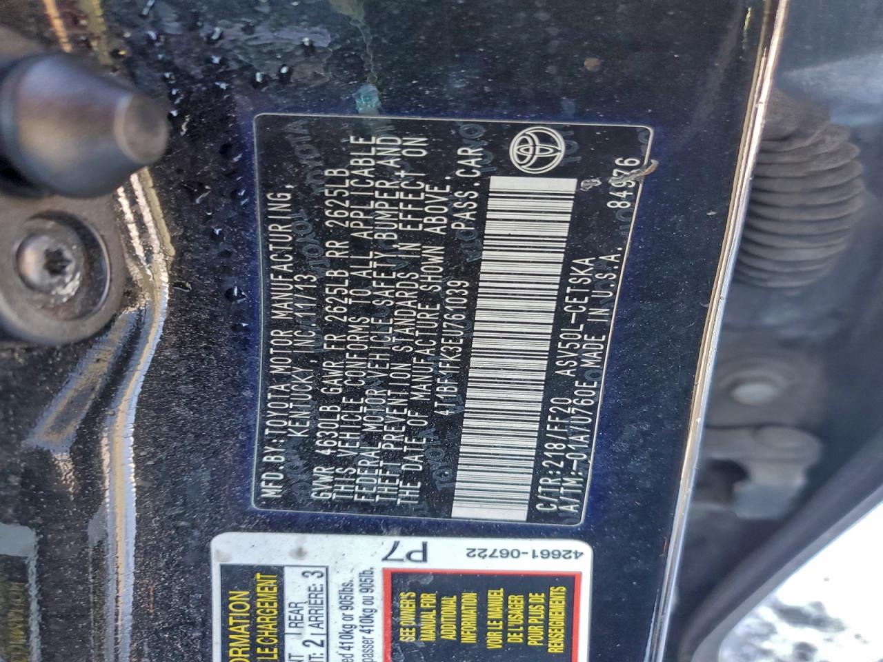 2014 TOYOTA CAMRY L photo 12
