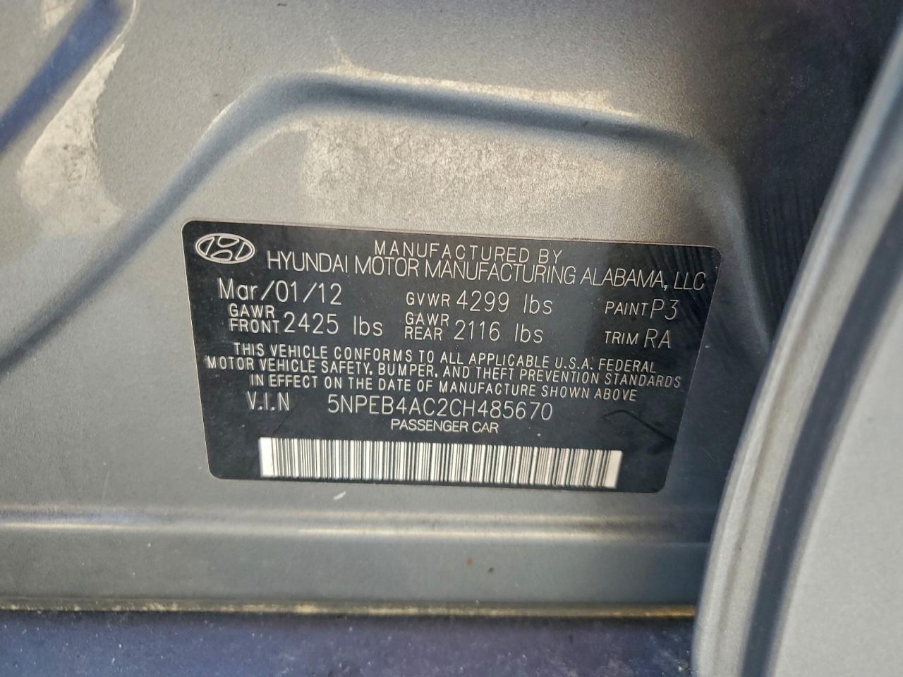 2012 HYUNDAI SONATA GLS photo 12