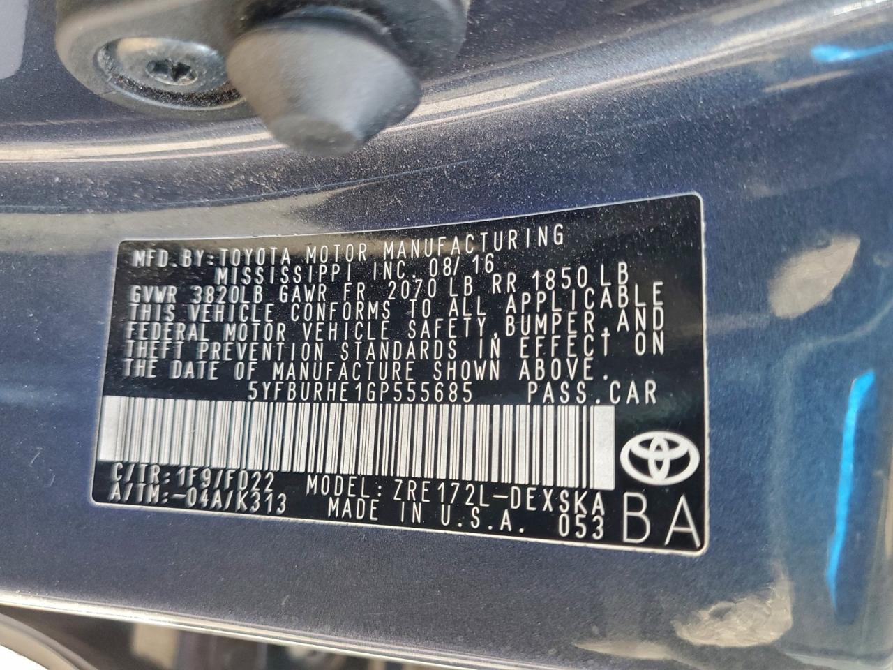 2016 TOYOTA COROLLA L photo 12