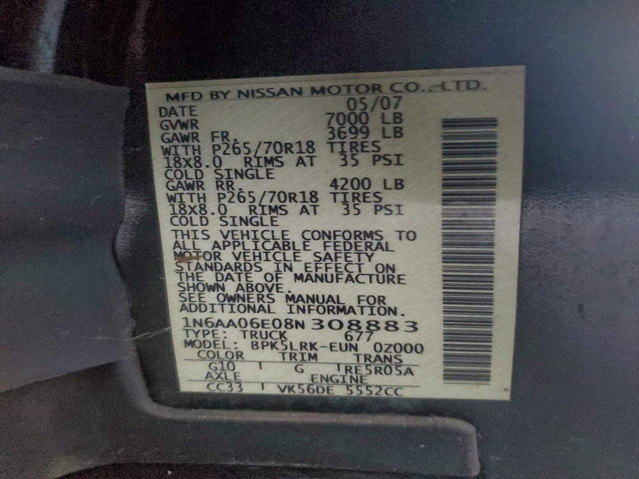 2008 NISSAN TITAN XE photo 12