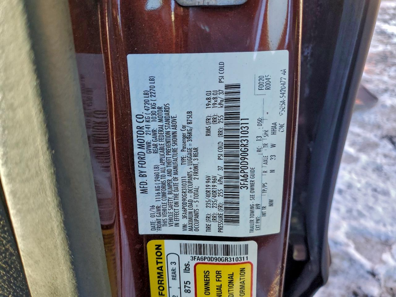 2016 FORD FUSION TITANIUM photo 12