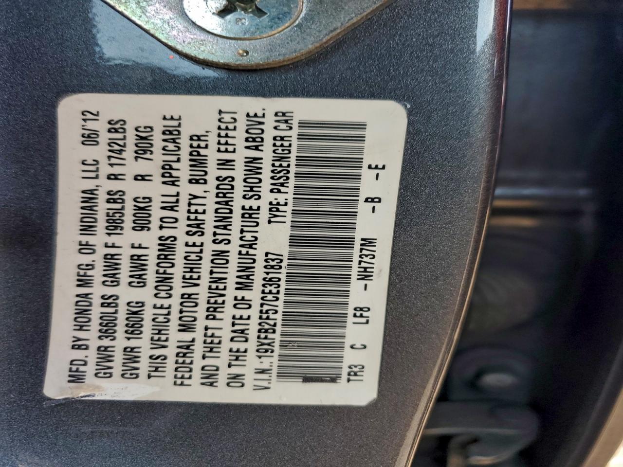 2012 HONDA CIVIC LX photo 12