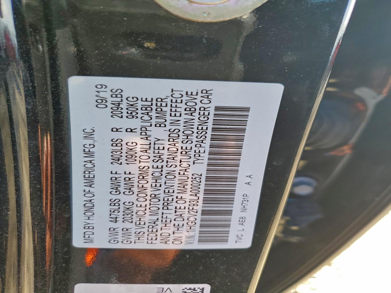 2020 HONDA ACCORD TOURING photo 12