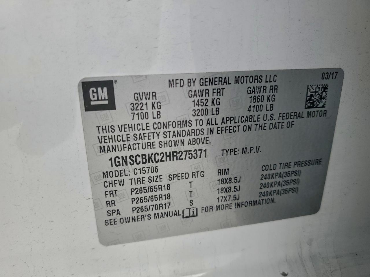 2017 CHEVROLET TAHOE C1500 LT photo 13