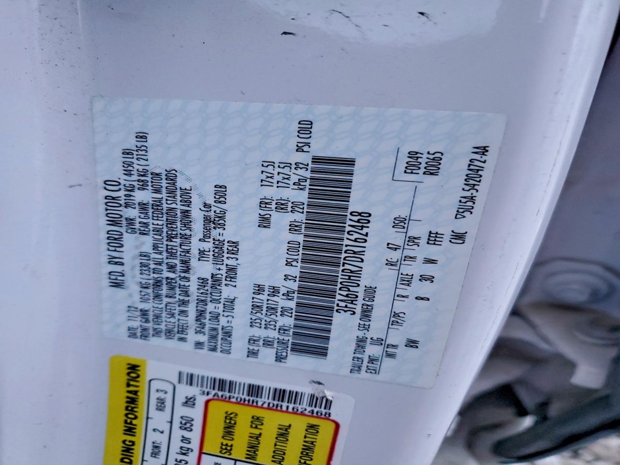 2013 FORD FUSION SE photo 12