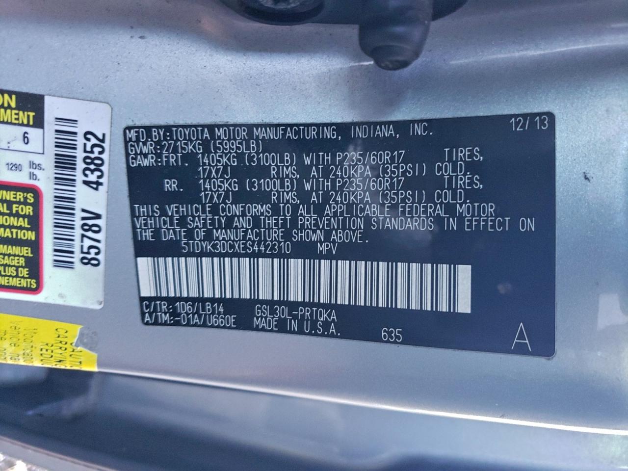 2014 TOYOTA SIENNA XLE photo 13