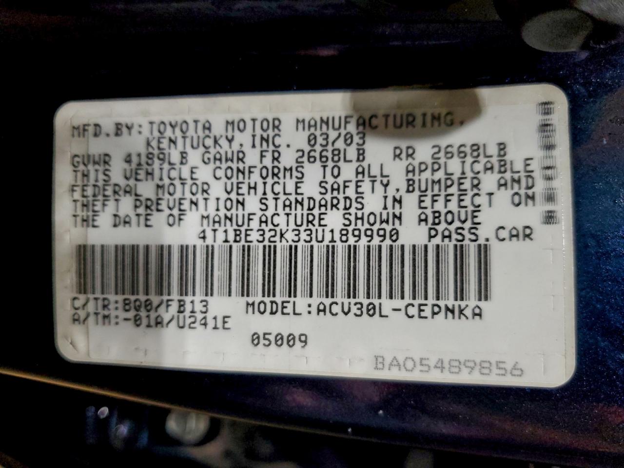 2003 TOYOTA CAMRY LE photo 12