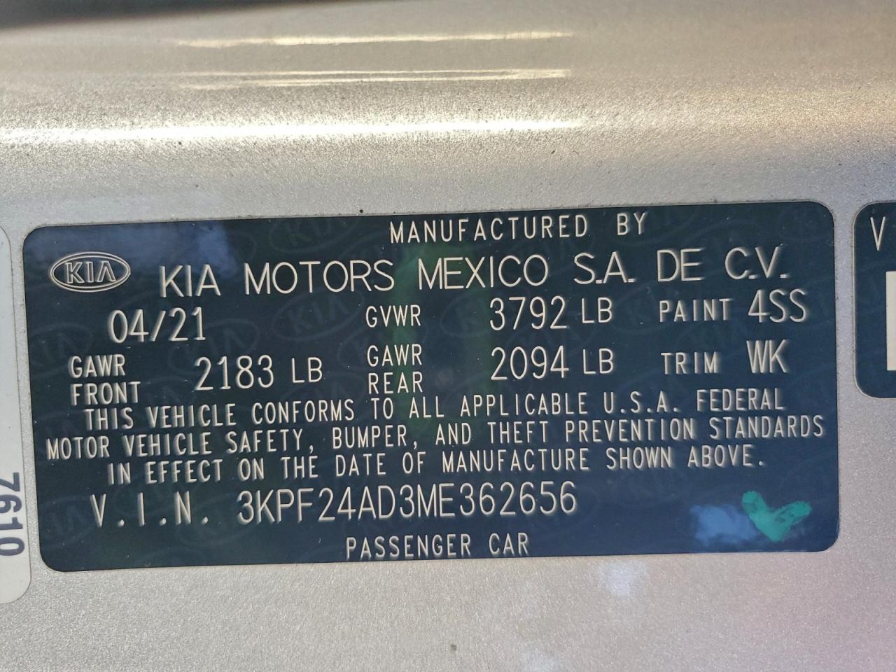 2021 KIA FORTE FE photo 13