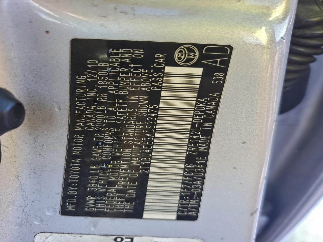 2010 TOYOTA COROLLA BASE photo 12