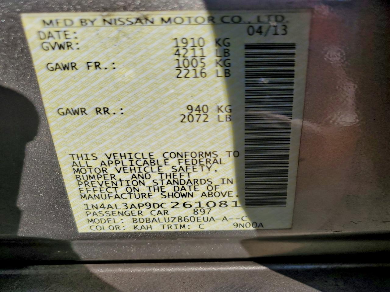 2013 NISSAN ALTIMA 2.5 photo 12