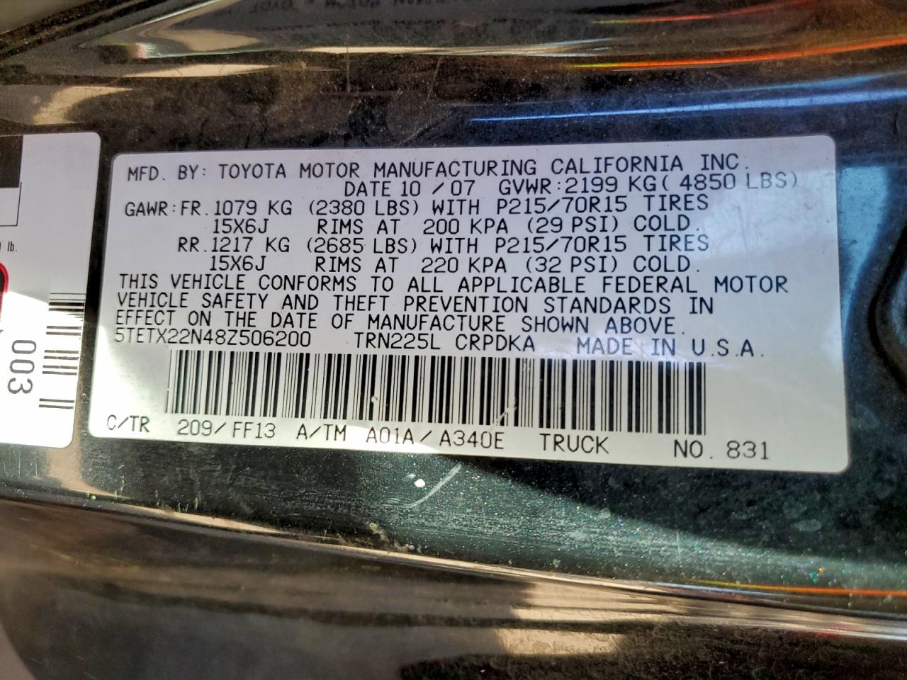 2008 TOYOTA TACOMA ACCESS CAB photo 12