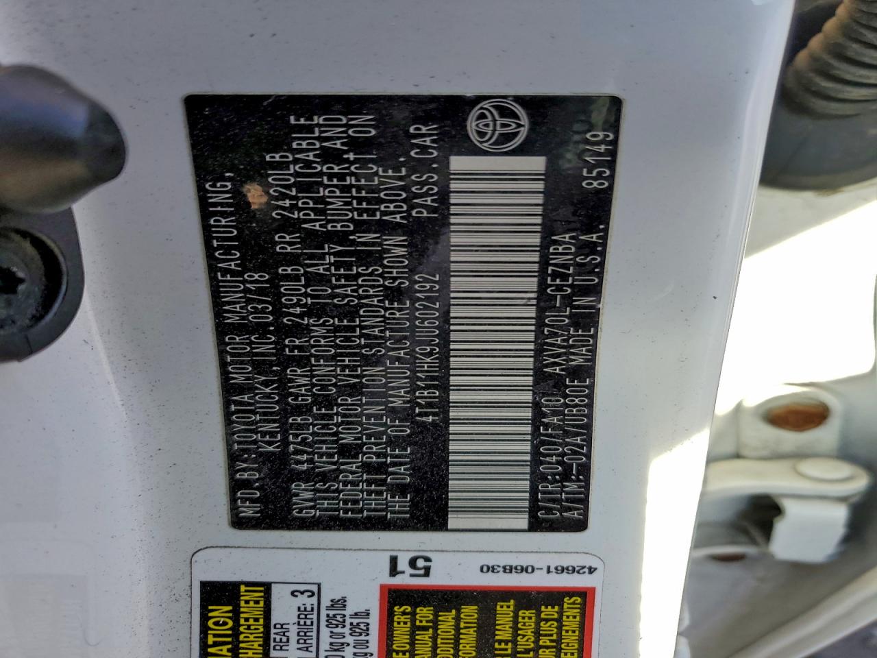 2018 TOYOTA CAMRY LE photo 12