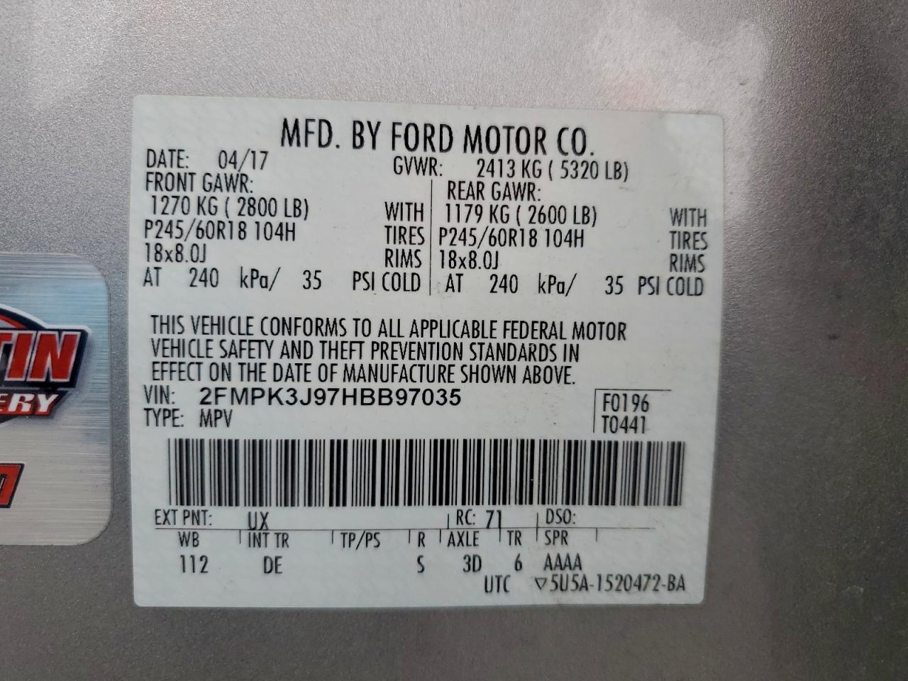 2017 FORD EDGE SEL photo 13