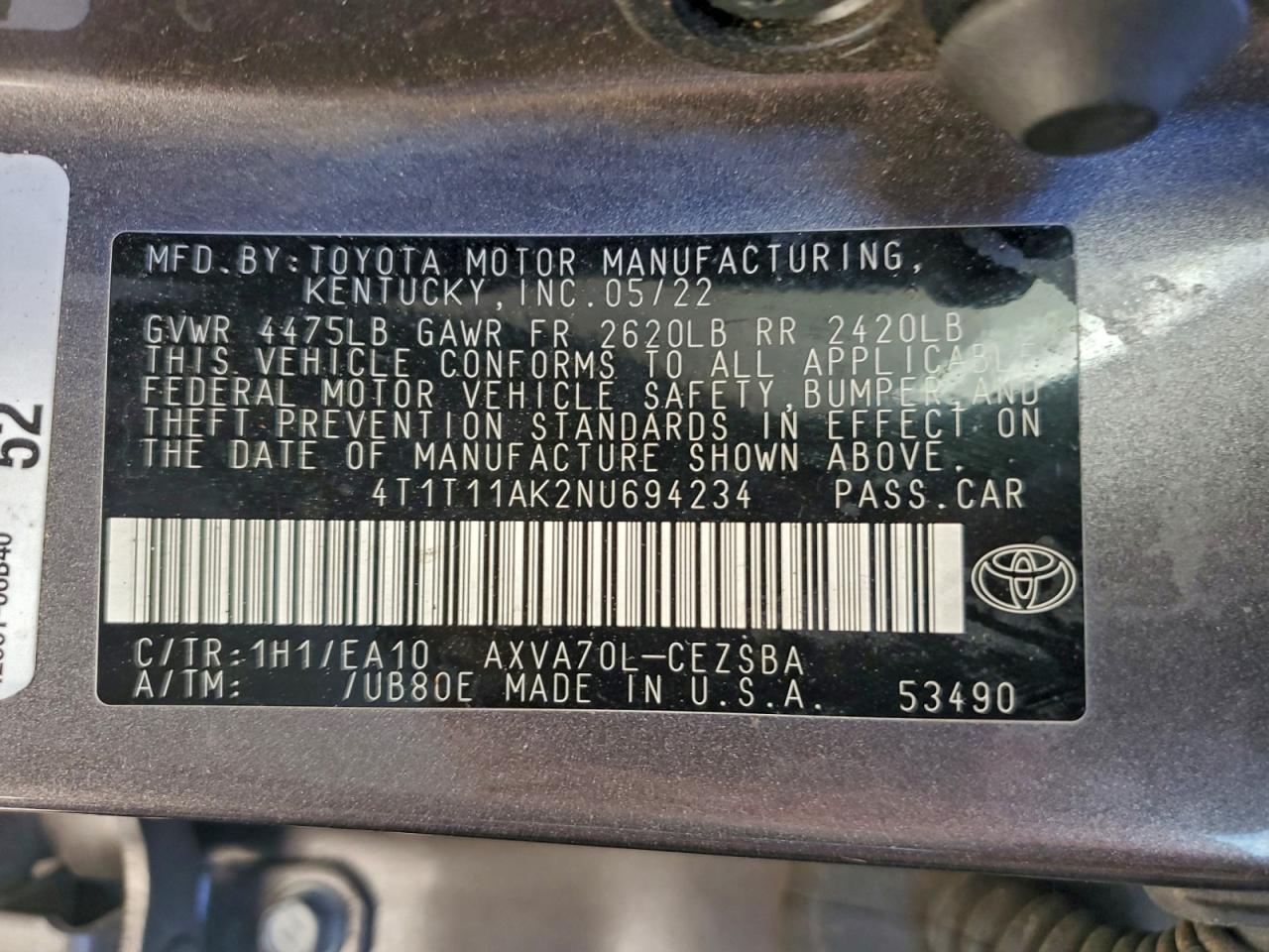2022 TOYOTA CAMRY SE photo 13